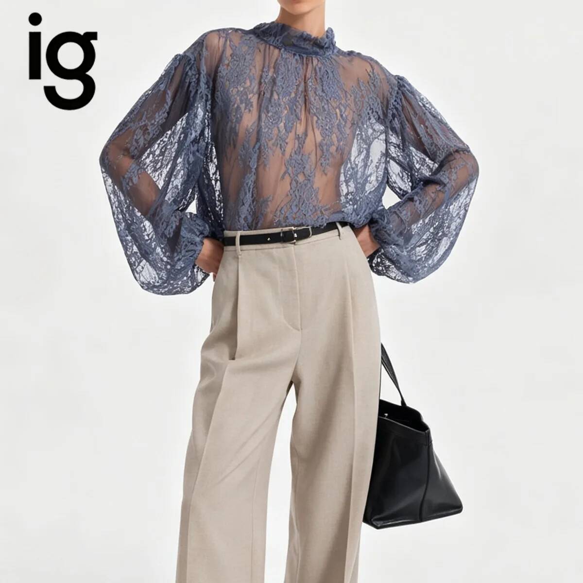 Puff Sleeve Blouse - Женская прозрачная кружевная блузка IG 2026