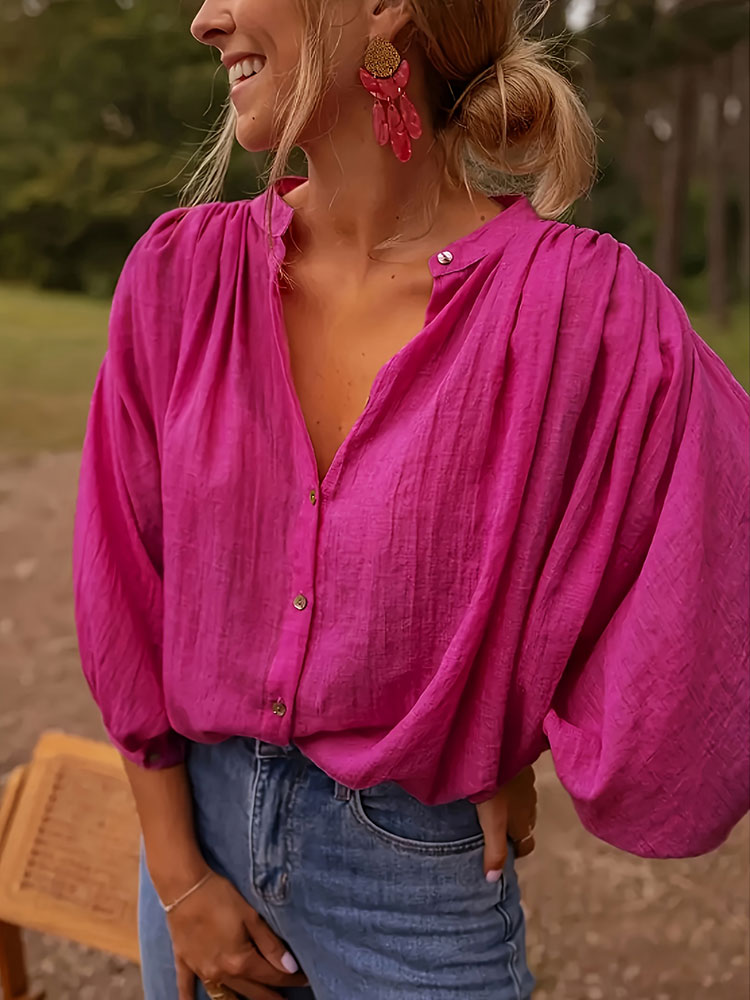 Puff Sleeve Blouse - Новая элегантная рубашка с воротником-стойкой и