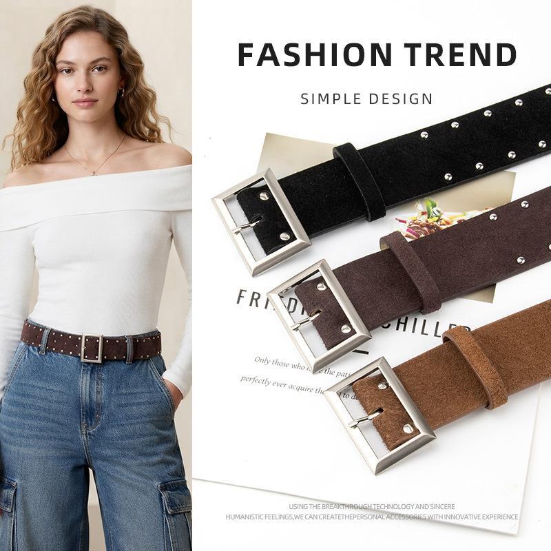 Women'S Real Y2K Fashion - Винтажный широкий ремень из натуральной замши