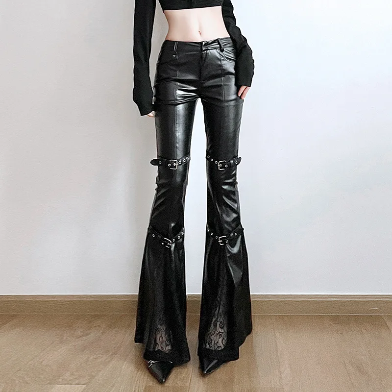 Women'S Fashion Trousers - Женские расклешенные брюки из искусственной кожи,