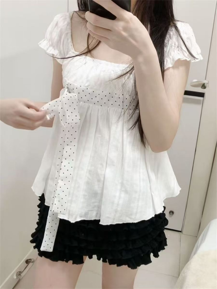 Милый корейский модный комплек – обзор и цена Puff Sleeve Blouse